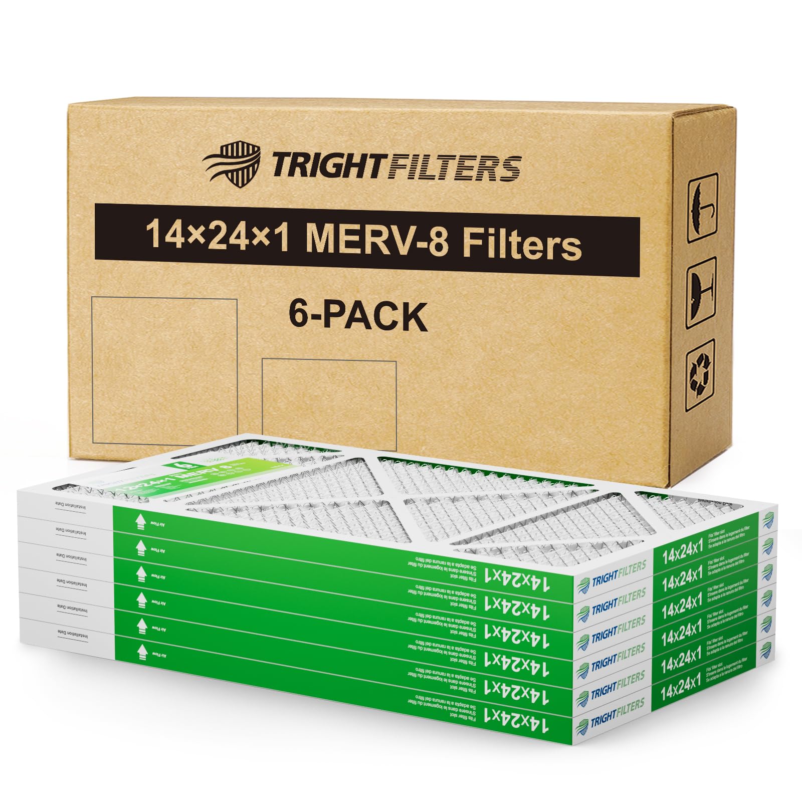 TRIGHTFILTERS 14x24x1 Air Filter 6 Pack, Durable MERV 8 Pleated Home HVAC AC Furnace Filters, Lightweight Compact Air Conditioner Filter Replacement