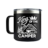 King Of The Camper Tumbler - Funny Camping Insulated Tumbler With Handle - King Camper Travel Coffee Mug 14Oz - Gifts For Friend - Dad - Coworker