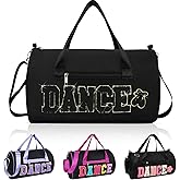 Dance Bag for Girls, KUIRAN 23L Waterproof Travel Duffel Bag with Colorful Chenille Letter, Lightweight Small Gym Sport Ballet Weekender Bag with Large Main Compartment - Black/Gold