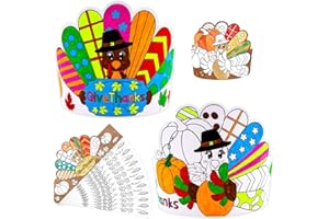 Fancy Land Color Your Own Turkey Hats 24PCS Thanksgiving Coloring Crowns Adjustable for Kids Family Classroom VBS Party Supplies Turkey Crafts