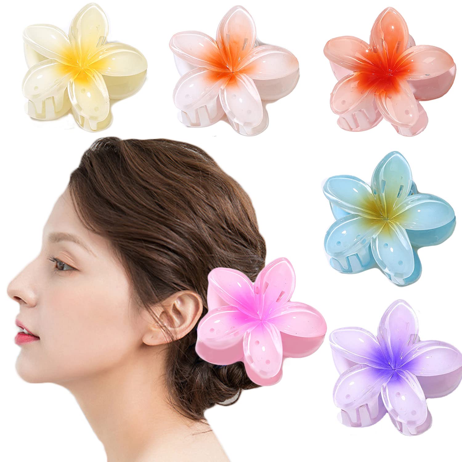 WUBAYI 6 Pcs Flower Hair Clip, Nonslip Flower Claw Clips Strong Hold Hawaiian Claw Clip for Medium Thick Hair Hair Claw Clips for Women and Girls
