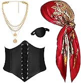4 Pcs Pirate Costume Accessories Set for Women Pirate Bandanas Head Scarf Eye Patch Medieval Corset Necklace