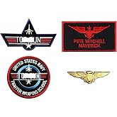 Pete Mitchell Navy Fighter Costume Iron on Patch (4pc with Pilot Aviator Wings Pin)
