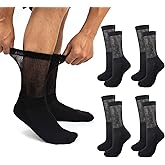 NCHEMDL Diabetic Socks for Men Women,Non Binding Neuropathy Socks,Moisture Wicking Black Crew Sock Loose Wide Top,4 Pairs