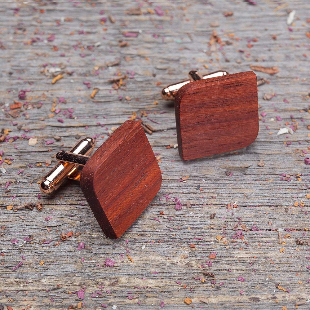 Wood cufflinks. Rounded Square real Paduk cufflinks. Custom