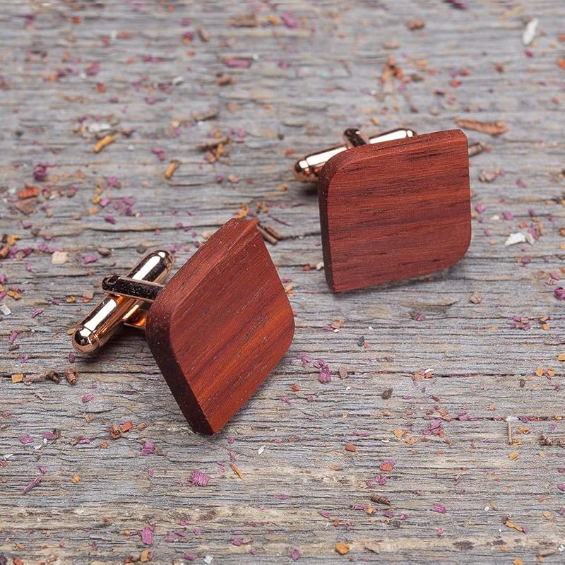 Wood cufflinks. Rounded Square real Paduk cufflinks. Custom