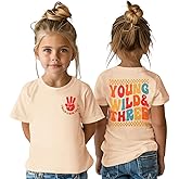 GLIGLITTR Young Wild and Three Shirt Toddler Girl Birthday Tshirt 3rd Birthday Outfits 3 Year Old Girls Third Bday Party Tops