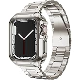 Designed for Apple Watch Band and Case, Stainless Steel Metal Chain with TPU Cover, Smart-Watch Link Bracelet Strap, Wrist-Band for i-Watch Series 9 8 7 6 5 4 3 2 1 SE, 41mm 40mm 38mm, Starlight