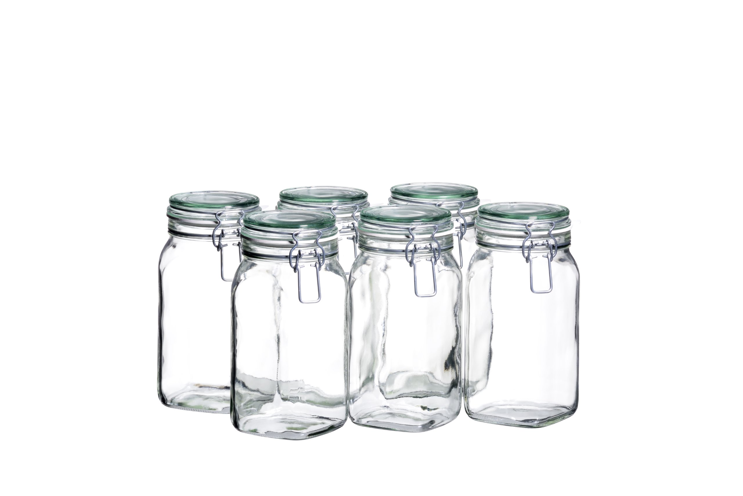 Mäser, Gothika Series, 6 x 1.45 Litres Medium Storage Glasses with Swing Top, Edged Gherkin Clip Top Glass Jars