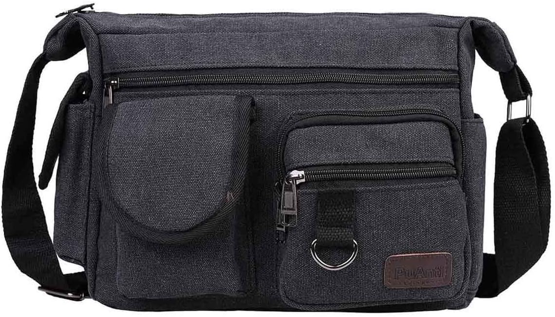 Canvas Messenger Bags BOMKEE Shoulder Crossbody Satchel Mens Vintage Casual Notebook Waterproof Day Bag for Travel Weekender