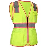 MZCYHCSD Women's Safety Vest, Hi Vis Safety Vest for Women, Working Drawstring Waist with pocket and Zipper, ANSI Type R Class2, S