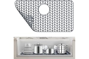 AWOKE Silicone Sink Protectors for Kitchen Sink, 26''x 14'' Folding Non-slip Sink Mat Grid, for Bottom of Farmhouse Stainless Steel Porcelain Sink with Rear Drain (Grey)