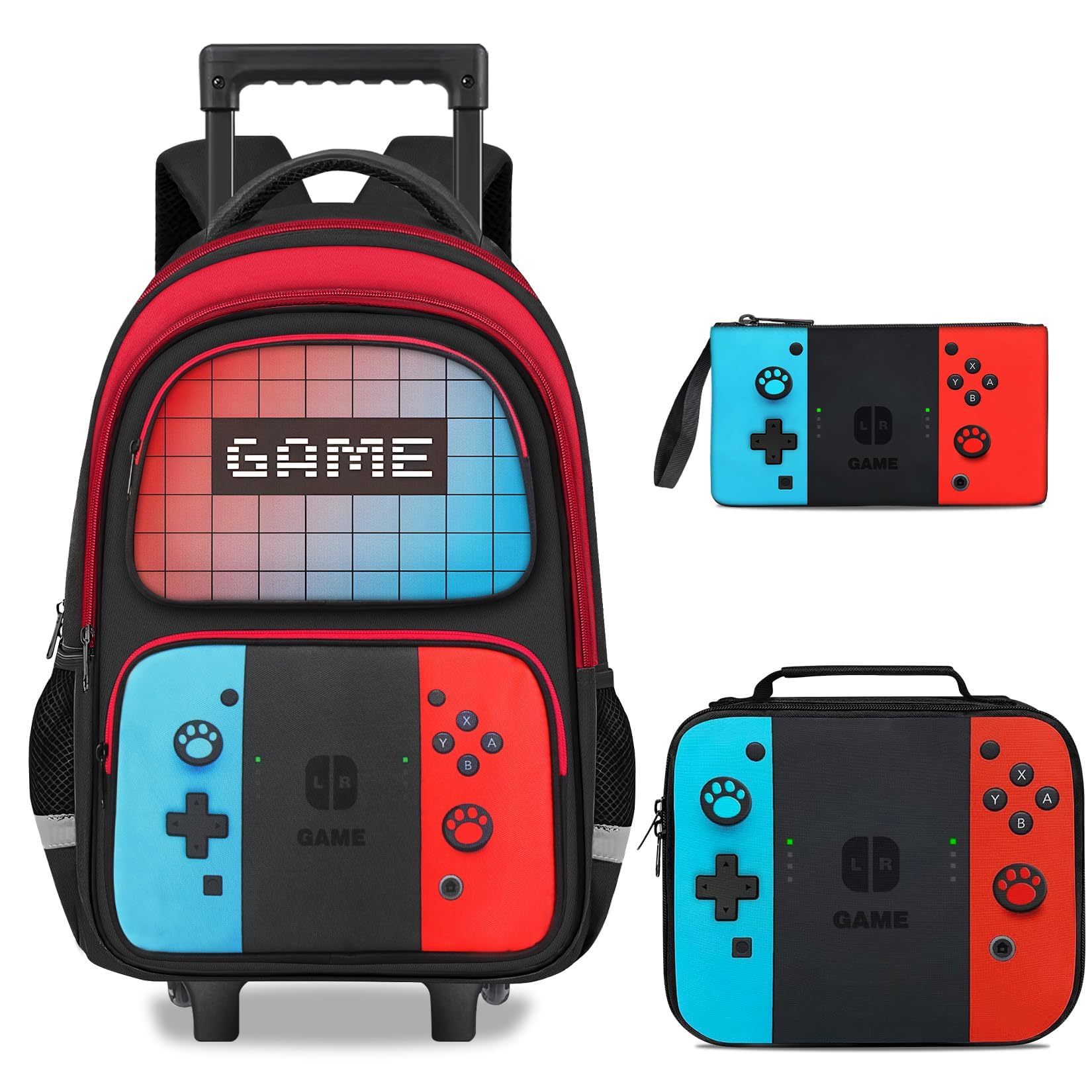 Photo 1 of ***missing parts*** TILYTADLY Gamer Rolling Backpack for Boys - 3PCS Boys Rolling Backpack With Lunch Box and Pencil Case for Kids Children Teens Elementary Middle School,HFHTDC Roller Bookbag With Wheels for Aged 6-18