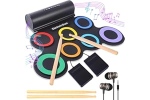 Portable Electronic Drum Set 7-Pads: Roll-Up Electric Drum Kit for Beginners & Hobbyists–MIDI Drum Pad with Headphones, Speak