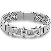 Klapgo Mens Stainless Steel Franco Link Chain Bracelet,Fashion Cable Bracelet with Cubic Zirconia Gold Silver Black