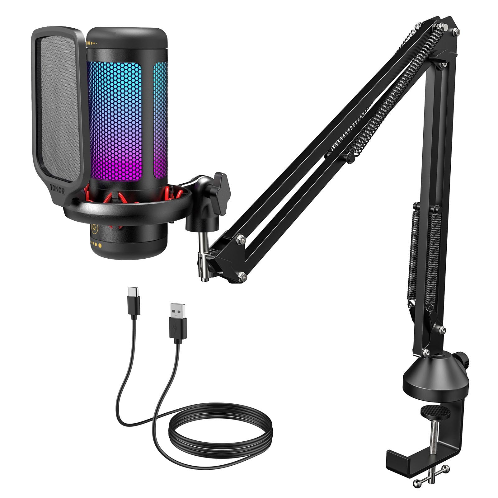 Photo 1 of Gaming USB Microphone Set for PC, TONOR RGB Condenser Mic with Boom Arm Quick Mute, RGB Lighting, Pop Filter, Shock Mount, Gain Control for Streaming Podcasting Recording Discord Twitch YouTube TC310+