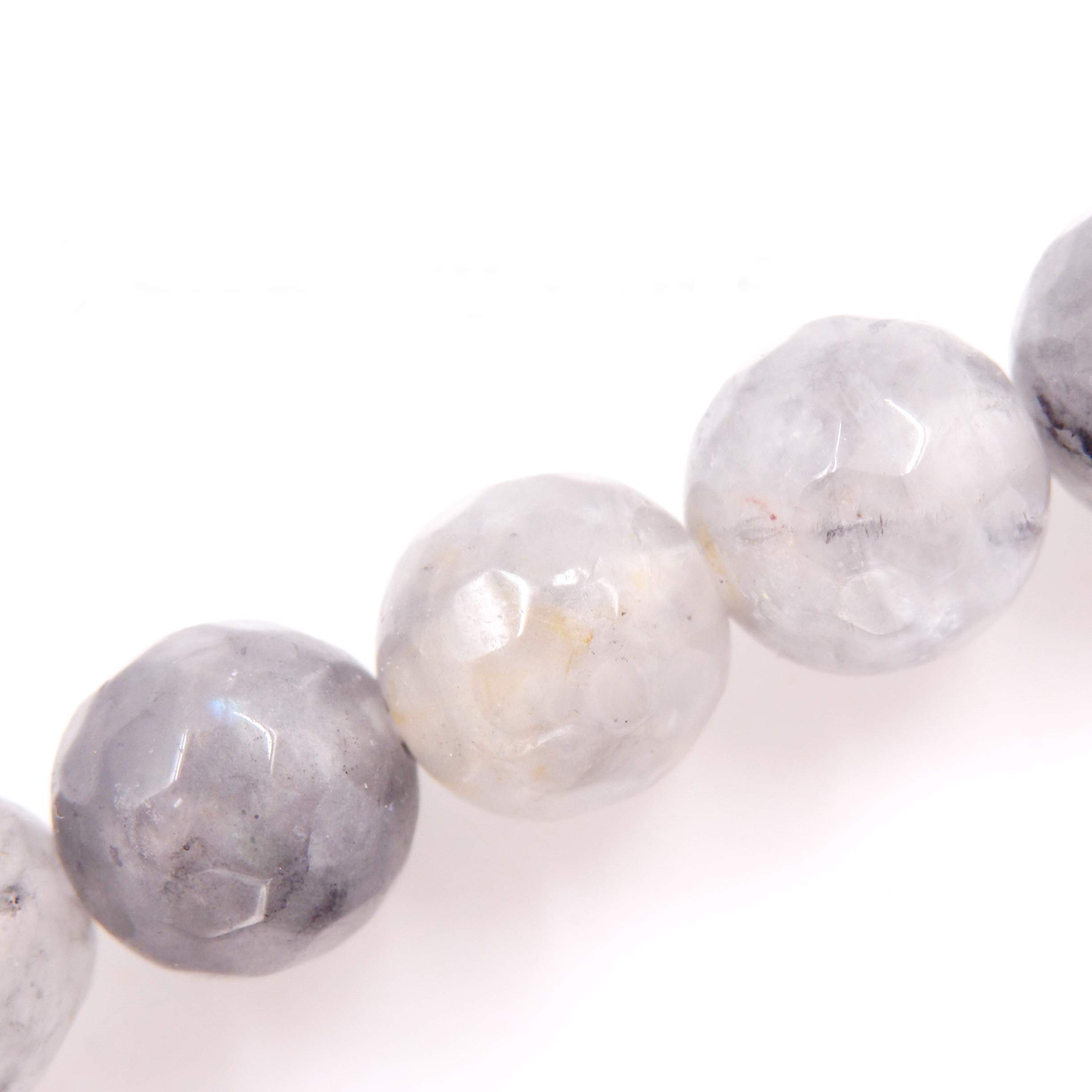 Malahill Faceted Gemstone Beads for Jewelry Making, Sold per Bag 5 Strands Inside (Cloud Quartz, 8mm)