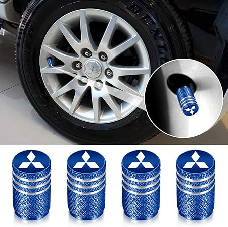 Amazon Qingtech For Mitsubishi ミツビシ バルブキャップ 車 ミツビシエアー バルブ キャップ 車用メタル 腐食 防止 4個組 ブルー エアバルブキャップ 車 バイク
