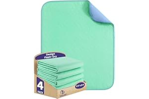 ESWIN Washable Underpads,18" x 24" (Pack of 4) - Super Absorbency Reusable Bedwetting Incontinence Pads for Kids, Adults, Elderly, and Pets - Waterproof Protective Pad for Couch, Sofa, Floor,Bed