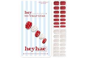 Heyhae Semi Cured Gel Nail Strips | No LED Lamp Needed | Winter, Red, Polka Dots | Easy Apply & Remove, Salon Quality | Includes 28 Strips, 1 Prep Pads, Nail File & Wooden stick - Hey, My Wrap Star