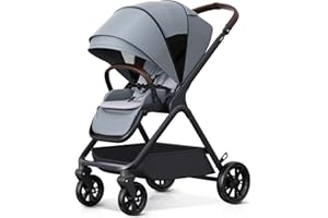 newyoo Baby Stroller, Baby Reversible Stroller, Standard Stroller, Parent or Forward Facing, One-Hand Recline, Compact Fold, Extendable Canopy, Cushion, Mosquito Net, Wrist Strap(Include) Grey