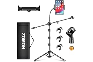 Mic Stand,6 In 1 Microphone Stand Floor Boom Mic Stand, Support Boom Gooseneck Mic Clips Tablet Phone Holder Any Combination 