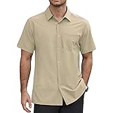 Hardaddy Men's Casual Button Down Shirts Short Sleeve Stretch Button Up Pattern Business Dress Shirt for Men