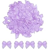 MECCANIXITY 100Pcs Mini Ribbon Bow 1" Mini Fabric Satin Ribbon Flower Bows for Craft DIY Sewing Wedding Birthday Party Purple