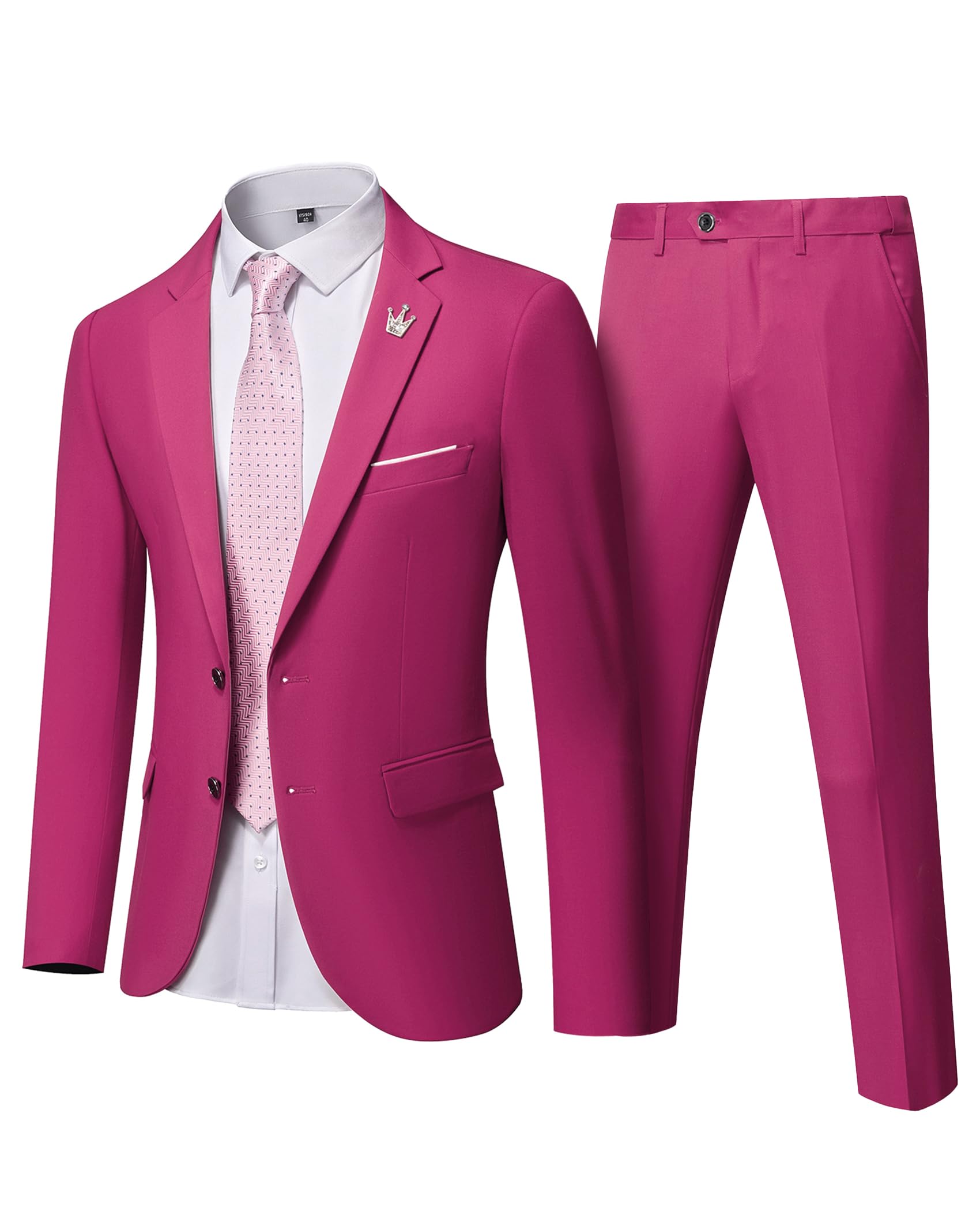 YND Men's 2 Piece Suit with Tie, 2 Button Slim Fit