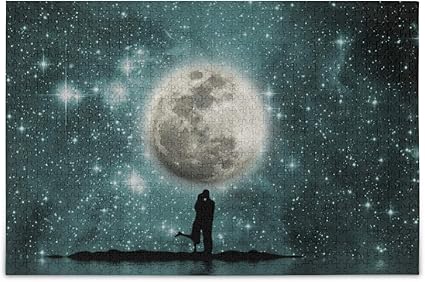 Amazon Com Yyzzh Couple Kiss Hug Under Outer Space Starry Night Sky Moon Galaxy Stars With Lake Water Valentines Day Jigsaw Puzzles 1000 Pieces Puzzle For Adults Kids Diy Gift Toys Games