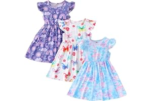 Cozystep Toddler Little Girls Casual Dresses Short Sleeve Crew Neck Graphic Cartoon Dress for 2-8 Years