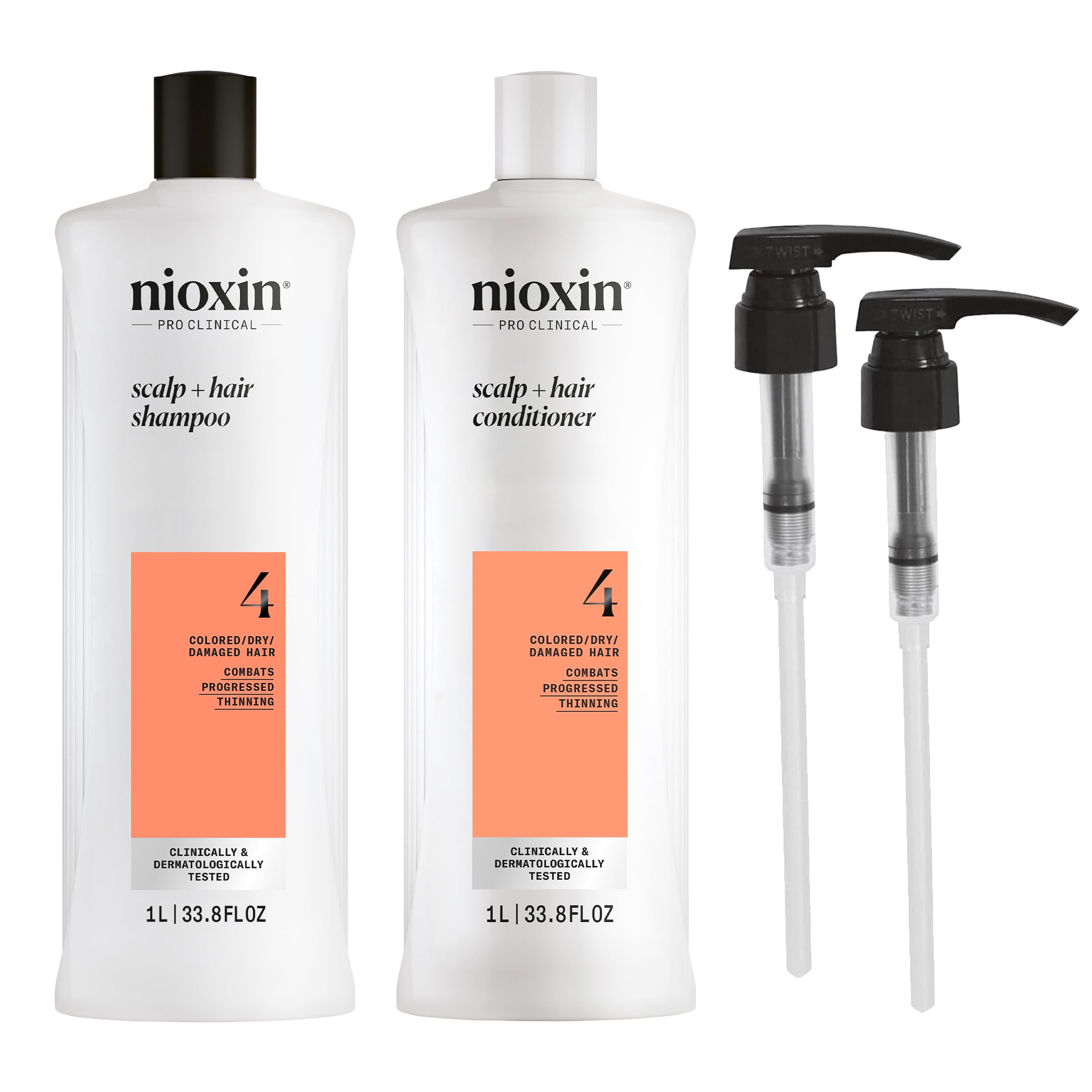 Photo 1 of Nioxin System 4 Shampoo & Conditioner Prepack | For Color or Damaged Hair with Progressed Thinning | With Niacinamide and Biotin | Pumps Included | 33.8 Fl oz.