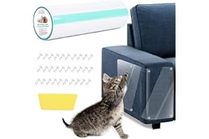CHUANGSEED Cat Claw Sofa Protector, 12" x 118" Self-Adhesive Single Side Anti-Scratch Furniture Protector for Cat with 30 Screws and 1 Scraper, Cat Anti-Claw Protectors for Fabric Sofa Wall Door