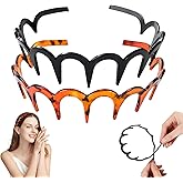 U Shape Fashion Tooth Hair Comb Headband, New Zig Zag Headbands for Women, High Cranium Head Band, Reversible Korean Headbands with Teeth, Gifts for Teen Girls(2PCS)(Amber+Black)