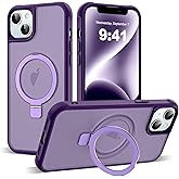 SKYLMW Compatible with iPhone 14 Plus Case with Invisible Magnetic O-Ring Stand Military-Grade Translucent Case for iPhone 14 Plus 6.7" [Compatible with Mag-Safe][Great Grip Feeling], Purple