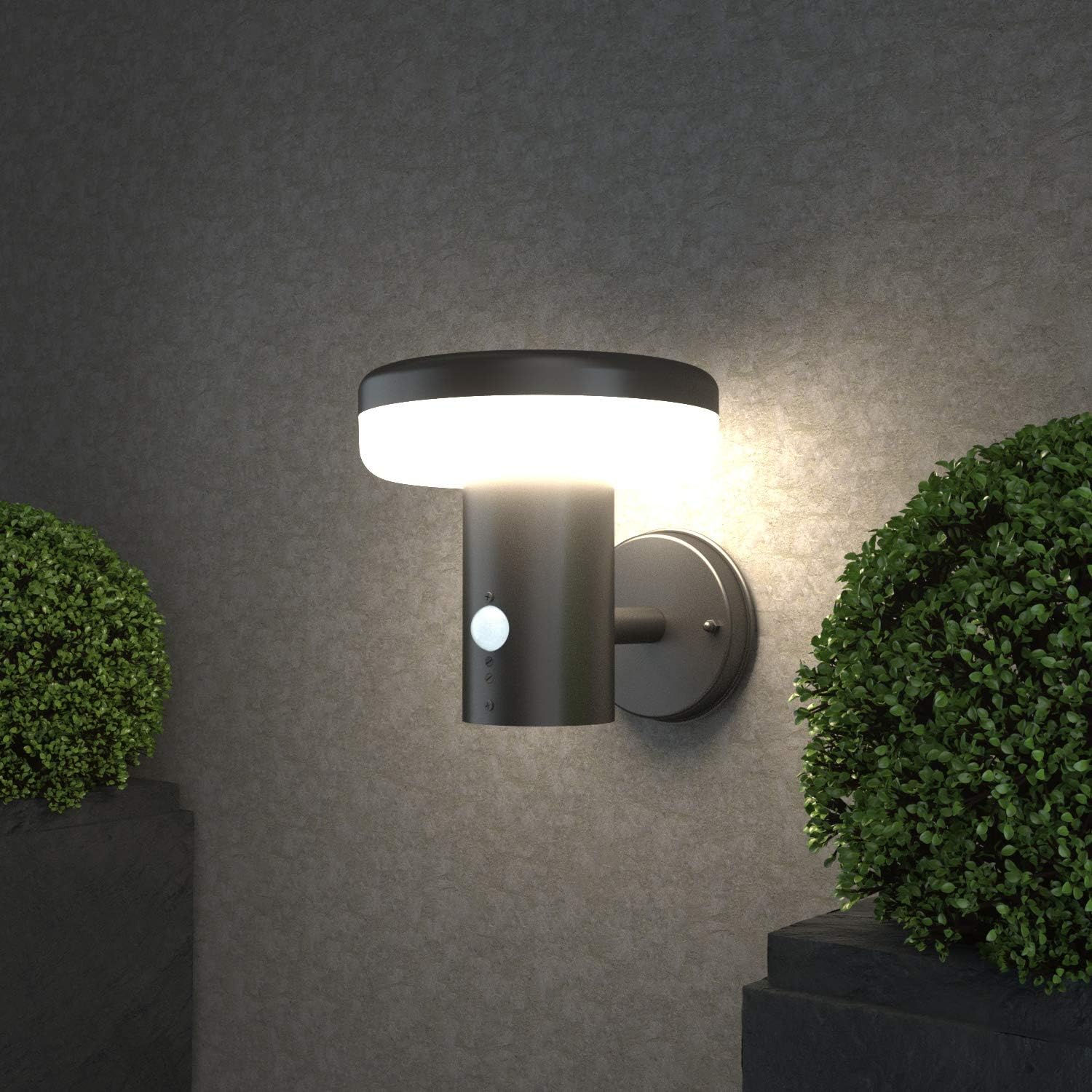NBHANYUAN Lighting LED Outdoor Wall Light Fixtures with Motion Sensor Outside Lights Stainless Steel Black Finish Weatherproof 3000K Warm Light Front Door Porch Light 110V 1000LM (A+) - - 