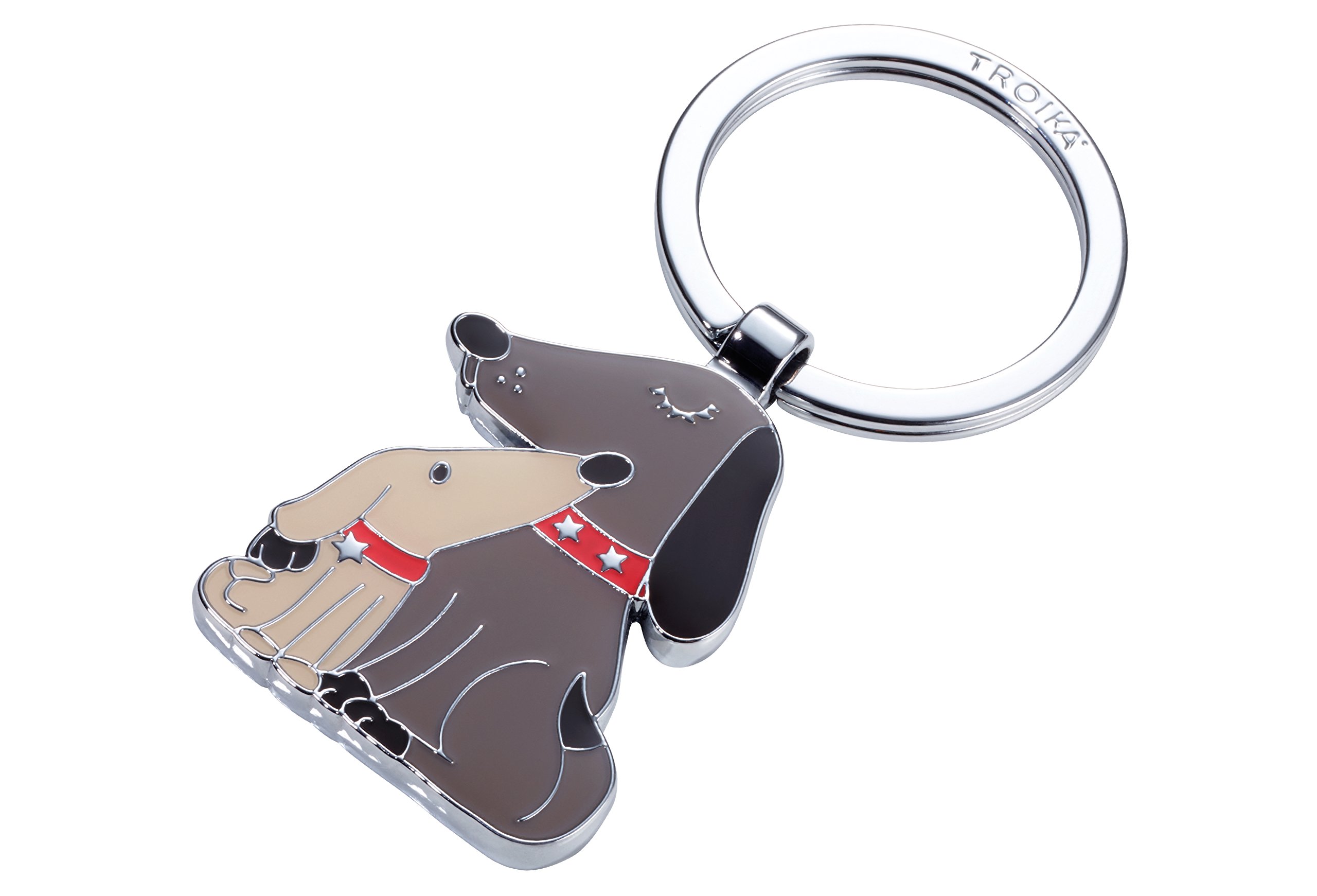 TROIKA DOG & DOGGY KR18-05/BR Key Ring Dog Puppy The Best Friend of Man's Cast Metal Enamel Shiny Chrome-Plated Beige Brown Original