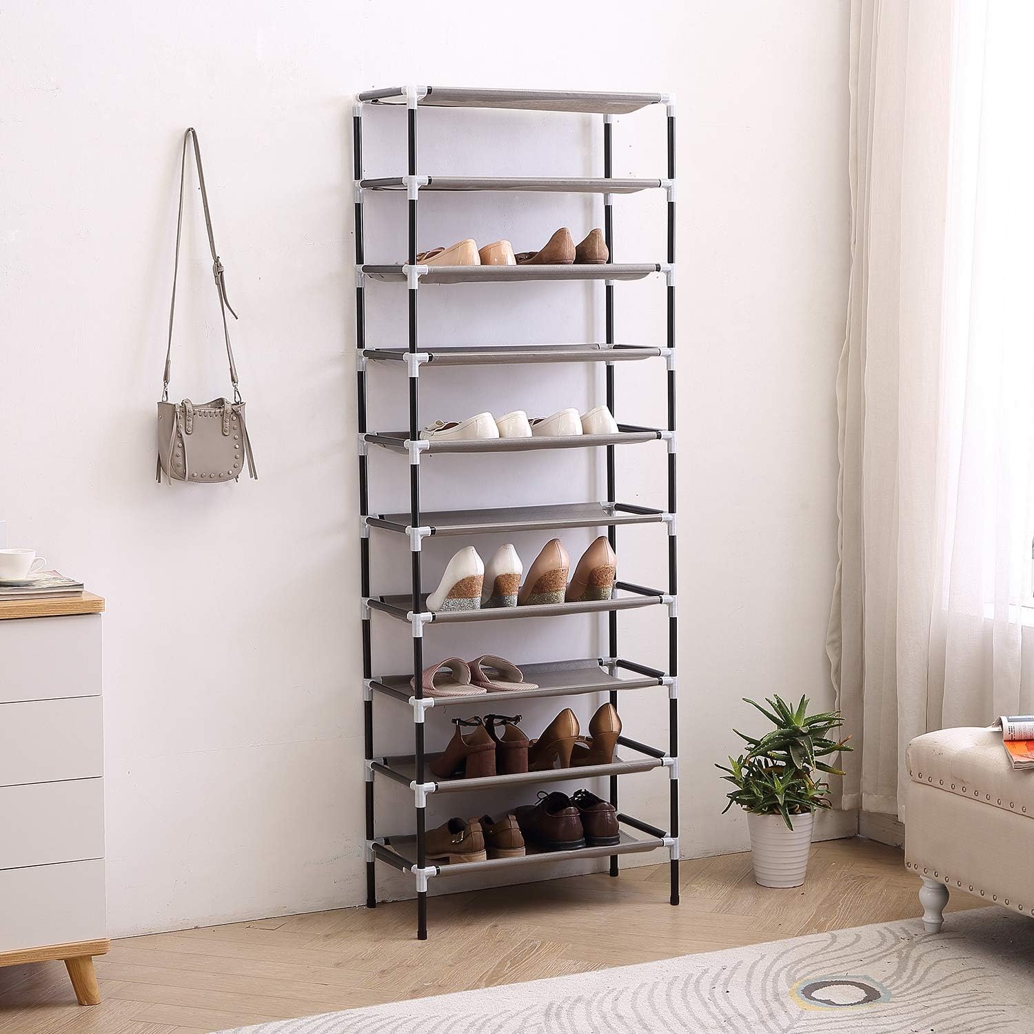 AcornFort® S-115 Black 10 Tiers Shoe Storage Rack Organiser Shelf Hold Stand for 30 works Shoes - Image 3