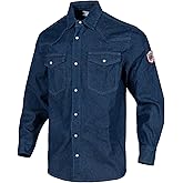 Men's FR Flame Resistant Denim Classic Work Shirt,10.5oz Heavyweight Cotton Fire Retardant Safety Welding Shirts