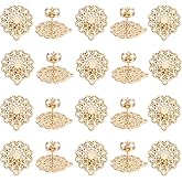 UNICRAFTALE 20pcs Golden Flower Stud Earring Findings 304 Stainless Steel Filigree Ear Stud Component with Loop Butterfly Stoppers Ear Nuts 0.7mm Pin Earring for Jewelry Making 16x14mm, Hole 1mm