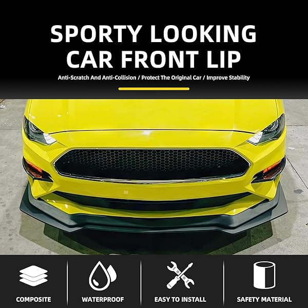 KEEPDSGN 3PCS MATTE BLACK FRONT BUMPER LIP CHIN SPOILER SPLITTER DIFFUSER PROTECTOR BODY KIT WITH ADJUSTABLE 10″-13″ RED SUPPORT ROD COMPATIBLE WITH 2018-2022 FORD MUSTANG ECOBOOST GT V8