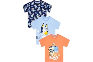 Bluey Boys Shirt 3 Pack, Short Sleeve Boys Tshirts, Pack of 3 Summer Top, Cotton Kids Clothing