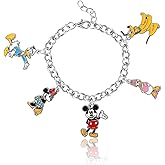 Mickey Mouse and Friends Charm Bracelet Official License, 6.75+1" Disney Charm Bracelet for Women