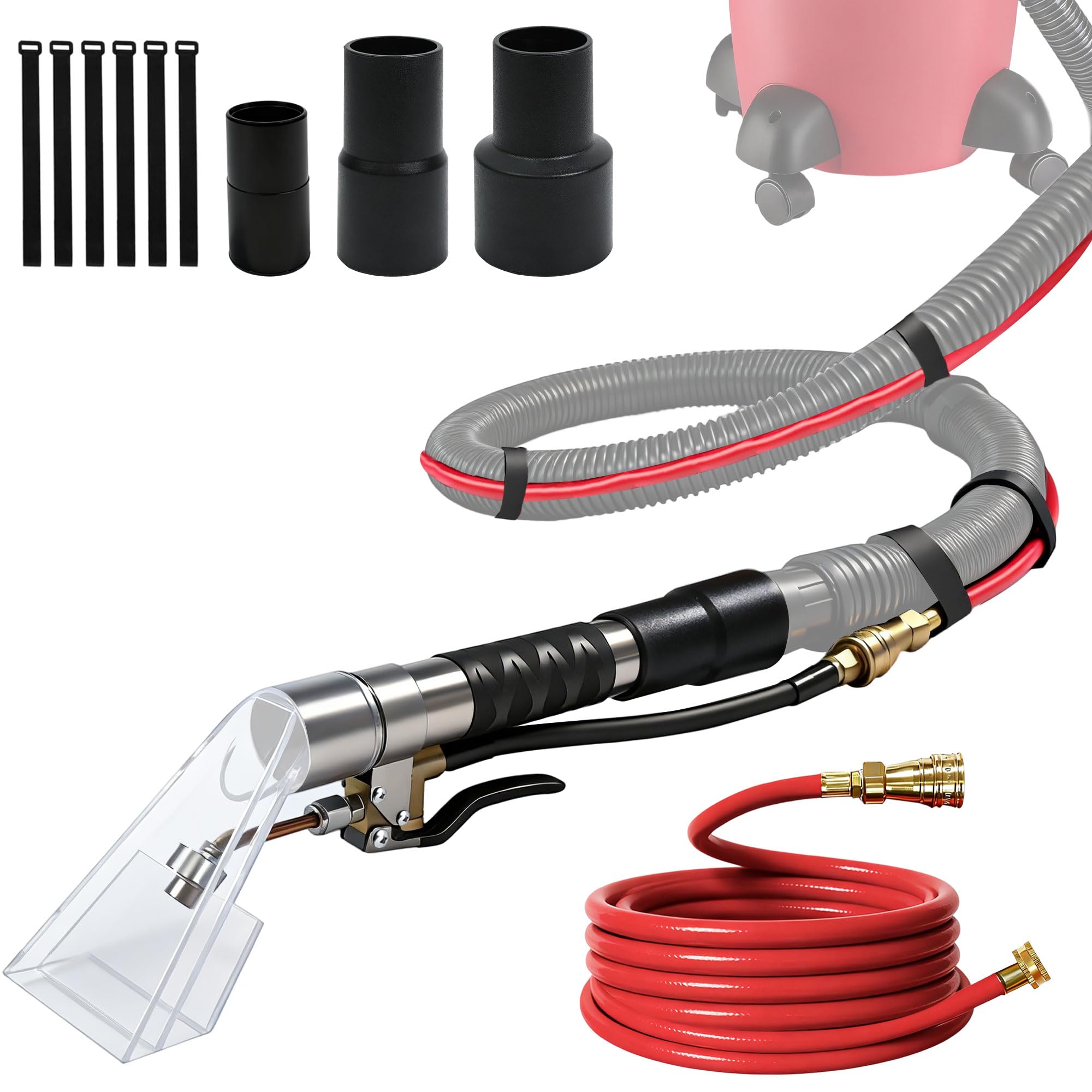 Happy Tree Universal Fit All Brands' Shop Vac Extractor Hose Kit Adapter Wet-dry Extraction Accessory for Upholstery & Carpet Cleaning Auto Detailing Wet Vaccum Accessories with 25 Feet Water Hose Image