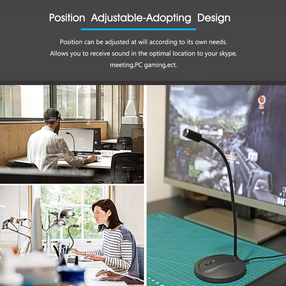 USB Desktop Microphone with Mute Button,Plug&Play Condenser,Computer, PC, Laptop, Mac, PS4 Mic LED Indicator -360 Gooseneck Design -Recording, Dictation, YouTube, Gaming, Streaming (Omnidirectional): Electronics