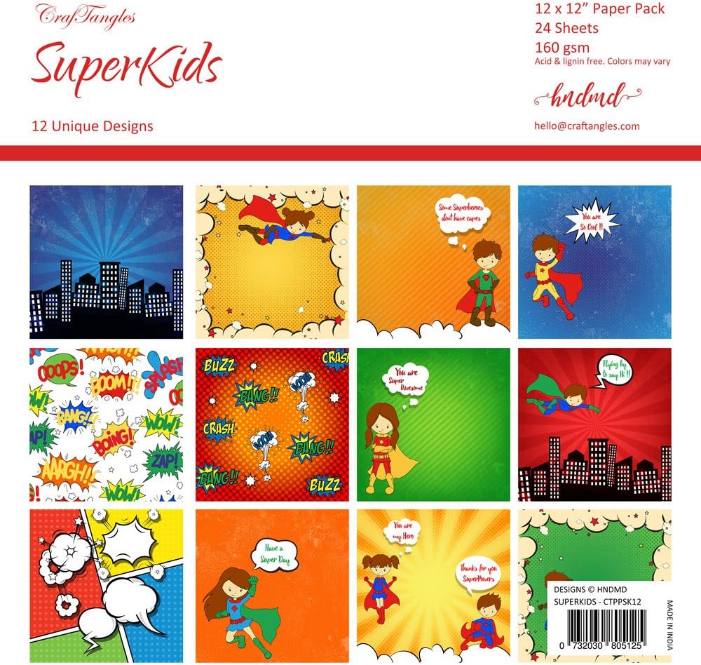 CrafTangles Scrapbook Paper Pack - SuperKids (12"x12")