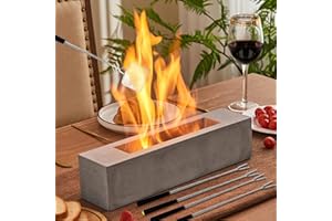Poofzy Table Top Firepit, Indoor Fire Pit Tabletop Concrete, Portable Ethanol Tabletop Fireplace Outdoor for Patio Home Decor Housewarming 14.9x3.3x3.3 in (Gray)
