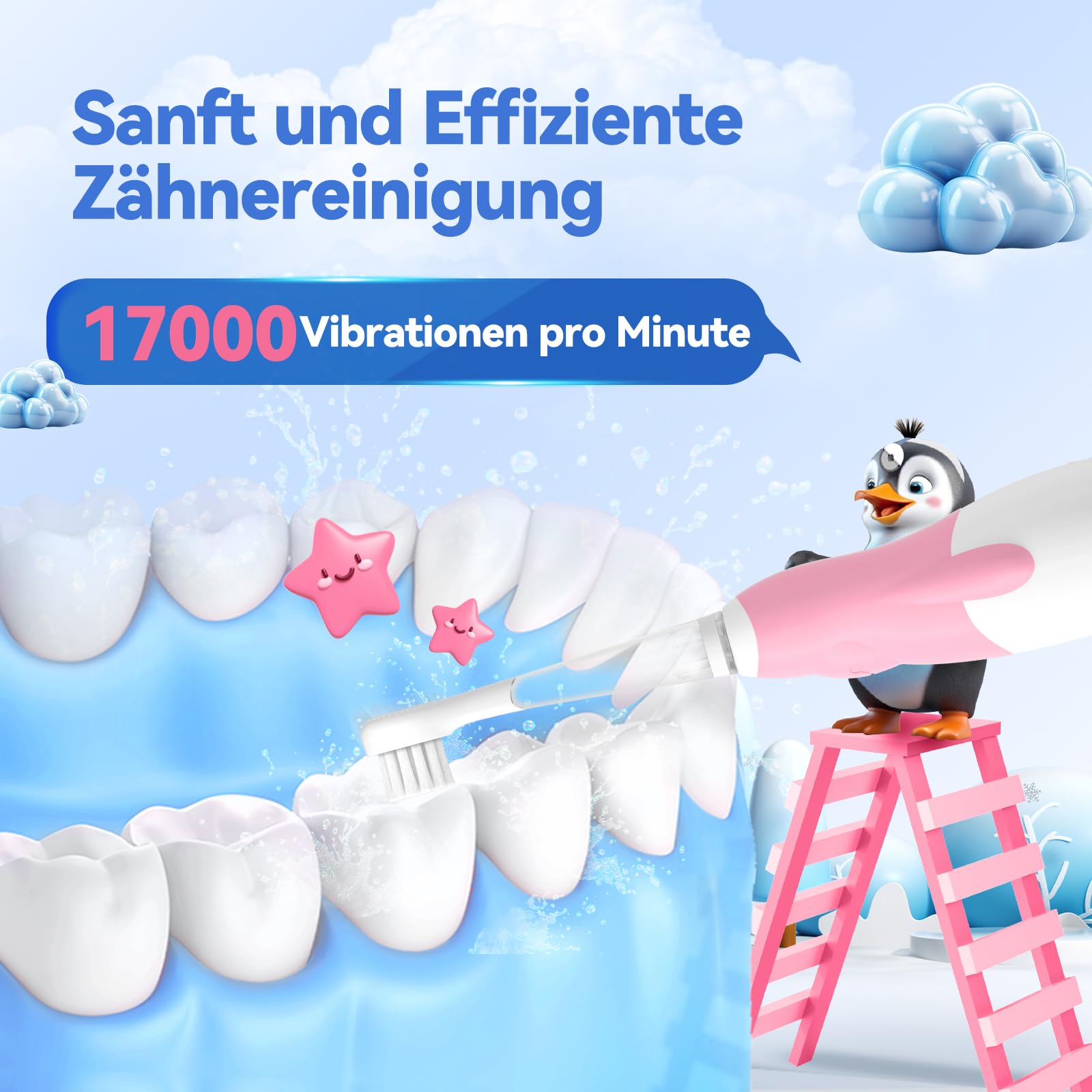 Seago Elektrische Zahnbürste Kinder ab 0-3 Jahr mit LED Licht, Weichen BPA-freiem Runder Gummierte Bürstenkopf, 2 Minuten Smart Timer, Wasserdicht IPX7, für Empfindliche Babyzähne, SG513(Rosa)) 3