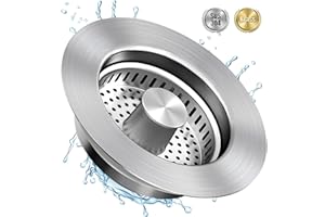 ABIGIO Kitchen Sink Drain Strainer, 3 in 1 All Stainless Steel Sink Strainer, Pop Up Sink Stopper with Copper Bounce Core, Anti-Clog Food Catcher Basket for US Standard 3-1/2 inch Drain (1 Pack)