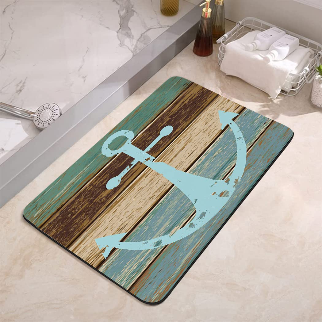 YISUMEI Bathroom Mat, Non-Slip Super Absorption Bath Carpet with Rubber Backing, Fit Under Bathroom Doormat Floor Rugs for Shower Buthtub,17"x24",Vintage Wood Anchor
